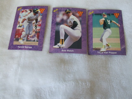 1991 Oakland A's Athletics Team Classic Card Lot of 3