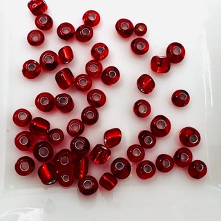 Red 5mm Glass Seed Beads with Silver Core