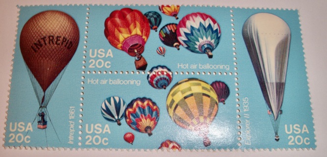 Scott #2032-35, Hot Air Balloons, Pane of 4 Useable 20¢ US Postage Stamps