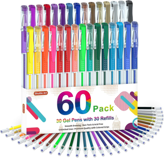 (30) Colored Gel Pens + (30) Refills - For Coloring, Drawing, Doodling, Crafts, Scrapbooks, Journals