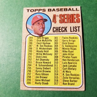 1968 - TOPPS EXMT - NRMT BASEBALL - CARD NO. 278 - 4TH SERIES CHECKLIST