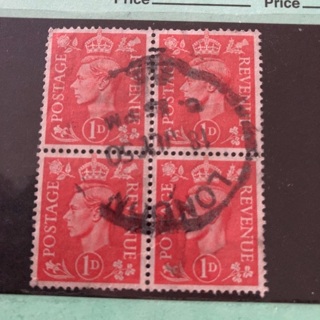 London Cancel on England stamp block 