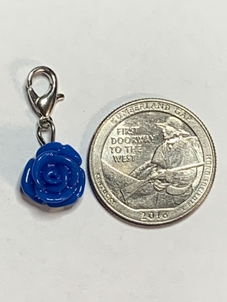 ROSE DANGLE FLOWER CHARM~#3~BLUE~1 CHARM ONLY~COMES WITH LOBSTER CLASP ATTACHED~FREE SHIPPING!