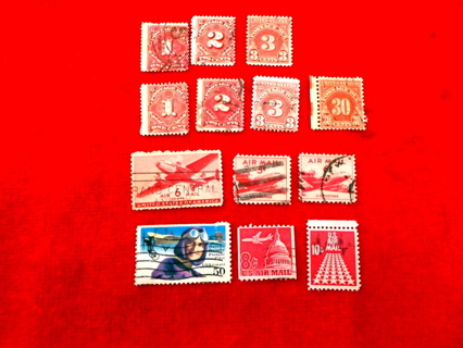 13 Different Airmail & Postage Due U.S. Postage Stamps. 