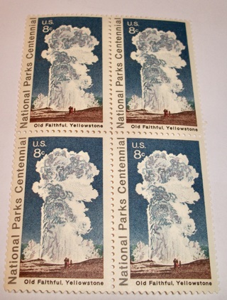 Scott #1453, Old Faithful, Yellowstone, Pane of 4 Useable 8¢ US Postage Stamps