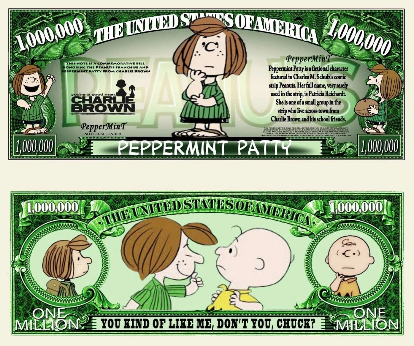 Free: Peppermint Patty from Peanuts Comics Million Dollar Bill Play Funny Money Note