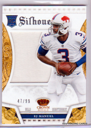 EJ Manuel, 2013 Panini Crown Royale ROOKIE RELIC Football Card #9, Buffalo Bills, 47/99, (L1