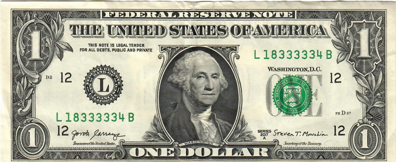 $1 Bill Fancy Serial Number Five "33333" in a Row! Coolness Index 98.1% Nice!  P3
