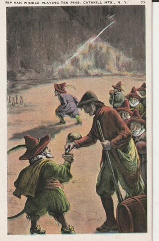 Vintage Unused Postcard: g: Rip Van Winkle Playing Ten Pins, Catskill Mtns, NY