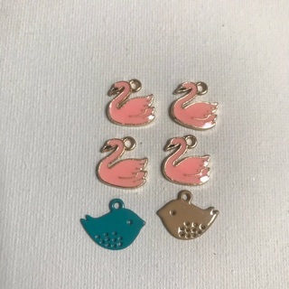 6 Small Swan and Birdie Charms for Crafts or Jewelry Making, Free Mail