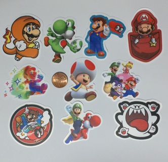 10 Mario Brothers Stickers, NEW, Unused