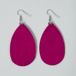 Pink Faux Leather Croc Print Teardrop Dangle Earrings 