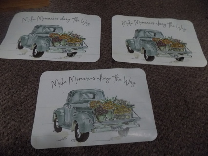 Set of 3 make Memories Along the Way Placemats green pick up truck