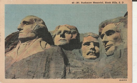Vintage Used Postcard: 1952 Mount Rishmore, Black Hills, SD