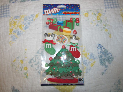 M&M's 3D Sticker Collage Christmas New in Package 3 Dimensional Stickers Decal