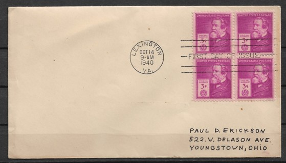 1940 Sc891 Cyrus McCormick block of 4 FDC