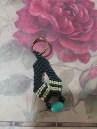 New Men's macrame keyring. Black and torquoise. Free Shipping