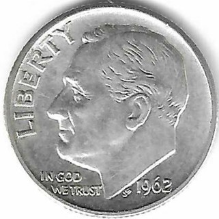 Vintage 1962 Roosevelt Dime 90% Silver U.S. 10 Cent Coin