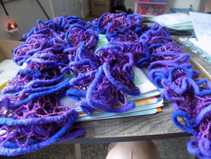 Handmade purple and blue fancy scarf 72 inch long