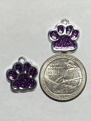 DOG CHARMS~#6~PURPLE~COLORED PAWPRINTS~SET OF 2~FREE SHIPPING!