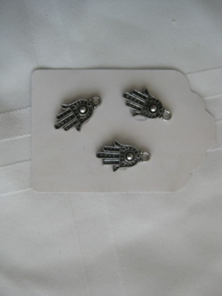 3 pcs. Hamsa charms, jewelry making. Silver tone. New out of package