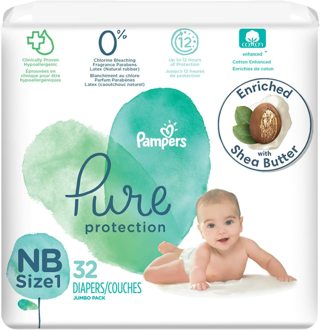 Pampers Pure Protection Diapers Size 1 Newborn 32 Count 