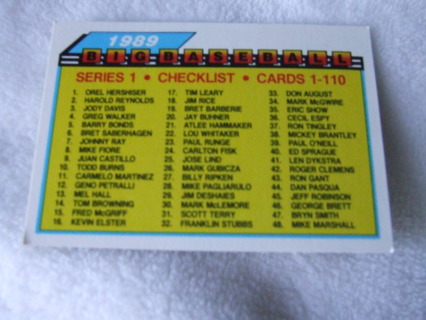 1989 Topps Big Baseball Checklist 1-110 Card #59