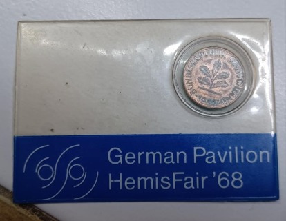 German Pavilion HemisFair 1968 One Pfennig in Plastic