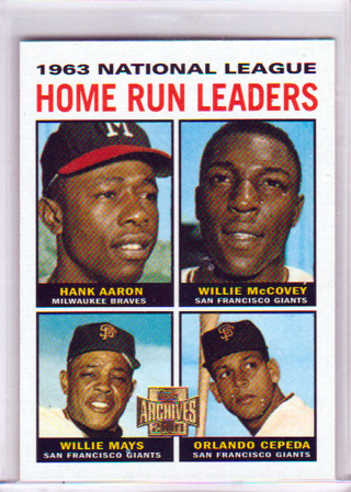 Hank Aaron, McCovey, Willie Mays, Cepedo, 1964 Topps 1963 Home Run Leaders Card #9