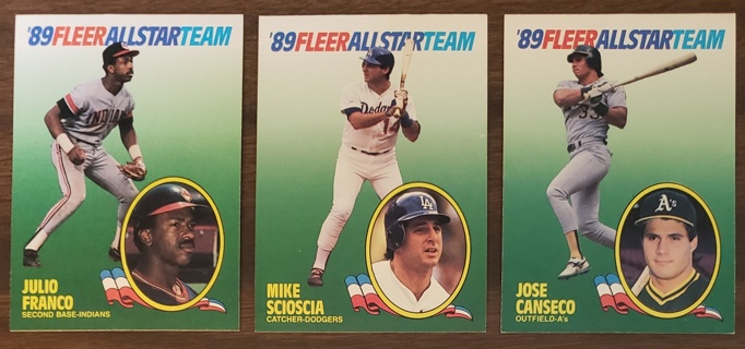 1989 Fleer All Star Team 3 different Cards - #2 Jose Canseco #5 Julio Franco #9 Mike Scioscia