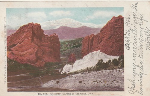 Vintage Used Postcard: m: 1906 Gateway, Garden of the Gods, CO