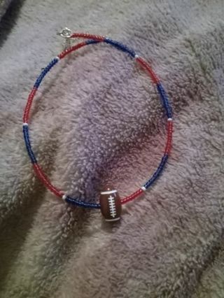 Football Charm red & Blue Beaded wire choker necklace adjustable 2-3sizes