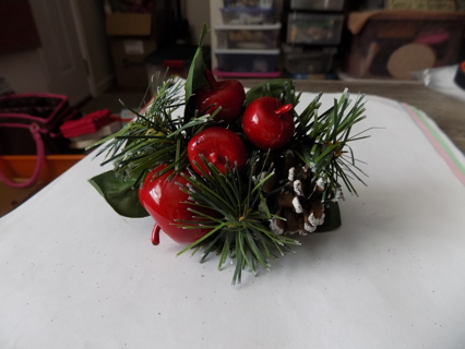 Christmas pick apple, green leaves pine cone, branch 4 inch 