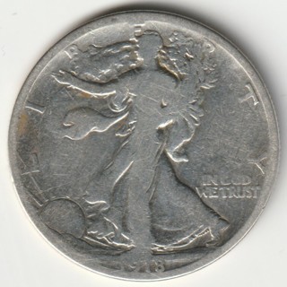 1918-S Walking Liberty Half Dollar 90% Silver U.S. Fifty Cent Coin