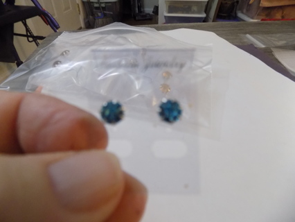 Small light blue faceted rhinestone post earrings
