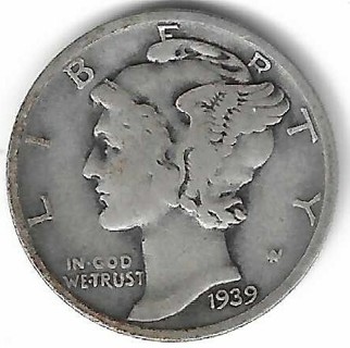 Vintage 1939-S Mercury Dime 90% Silver U.S. 10 Cent Coin
