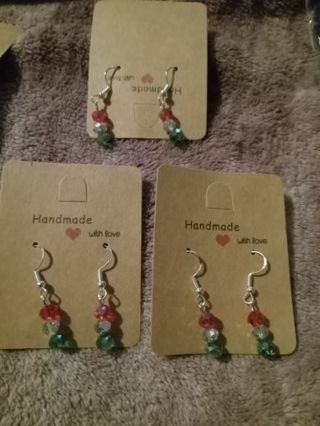 3 pair lot Christmas colored 6/8mm crystal beaded 925 earrings lot