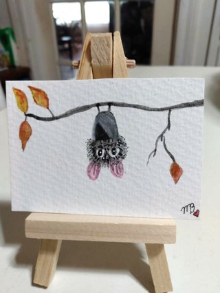 ACEO Original, Watercolor Painting 2-1/2"X 3/1/2" Bat by Artist Marykay Bond