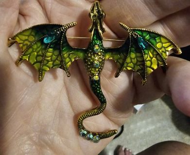 Green & Gold Dragon Brooch Pin