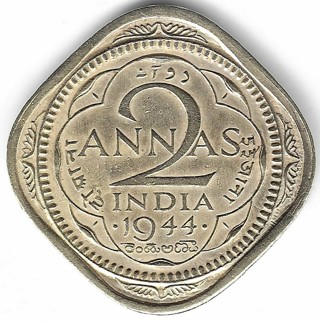 1944 India 2 Annas Coin King George VI