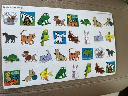 National Pet Week Stickers Vintage 1999 School Dogs Cats Birds