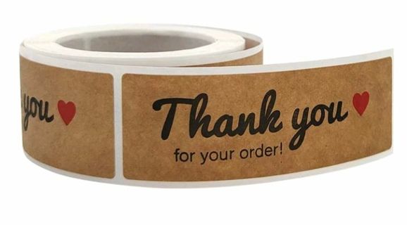 ↗️⭕(2) 3x1" KRAFT PAPER 'Thank you for your order' STICKERS⭕
