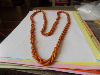 Necklace extra long braided orangish color E  beads