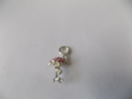 Silver plated flamingo charm 1 1/2 inch covered in pink rhinestones # 2