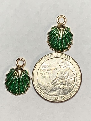 SEASHELL CHARMS~#1~GREEN~SET OF 2 CHARMS~FREE SHIPPING!