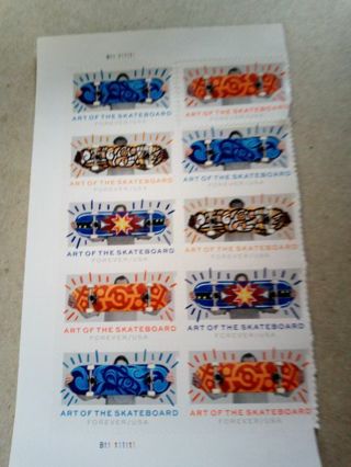 10- FOREVER US POSTAGE STAMPS. THE ART OF THE SKATEBOARD