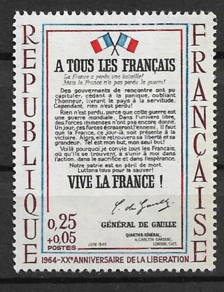 1964 France ScB378 DE Gaule Declaration "A Tous Les Français" MNH 