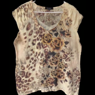 Rose Floral Animal Print V-Neck Shirt Top 1X Cap Sleeves PLEASE READ