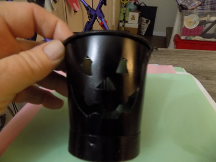 Black Jack-a-lantern  metal bucket candle holder # 1 3 1/2 tll 