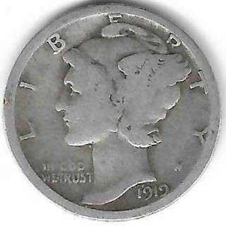 1919 Mercury Dime 90% Silver U.S. 10 Cent Coin